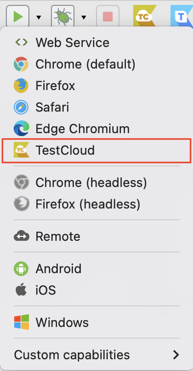 Katalon Studio - Run button - TestCloud option