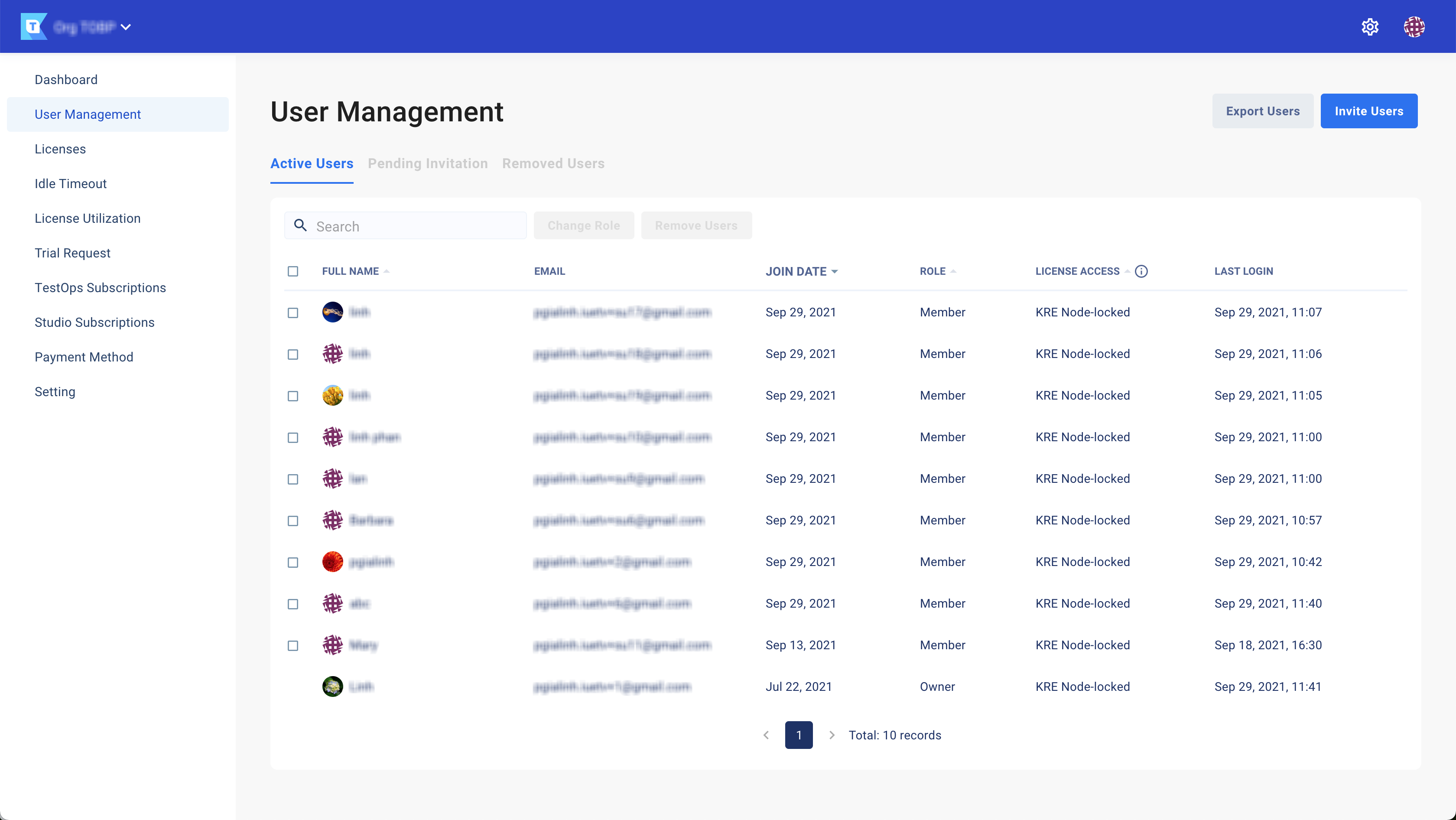 View the user management menu in Katalon TestOps