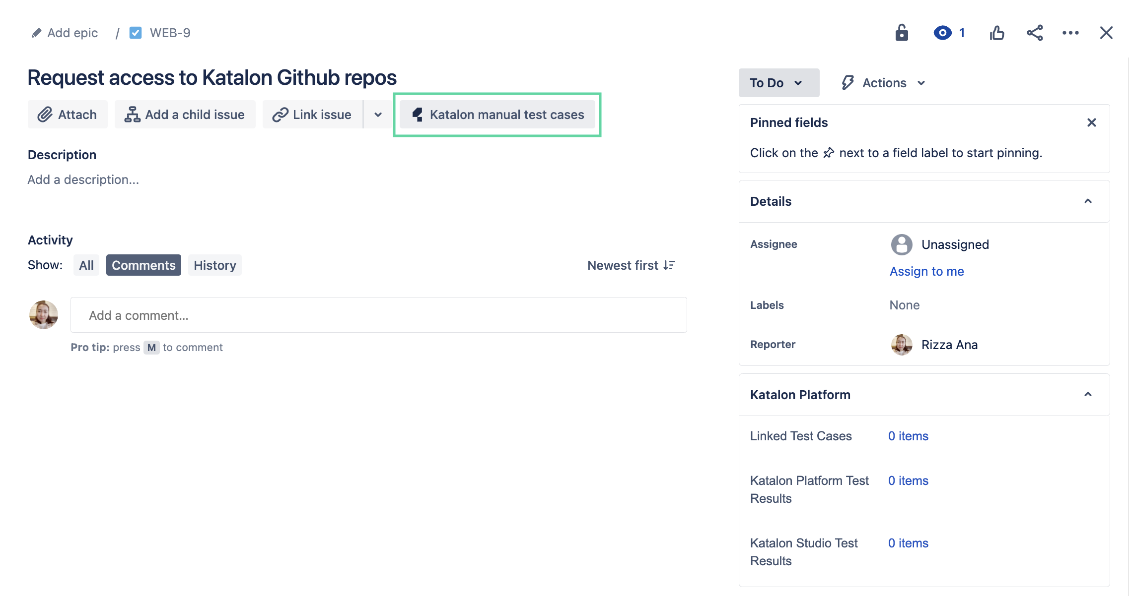 The Katalon Manual Test Cases Generator.