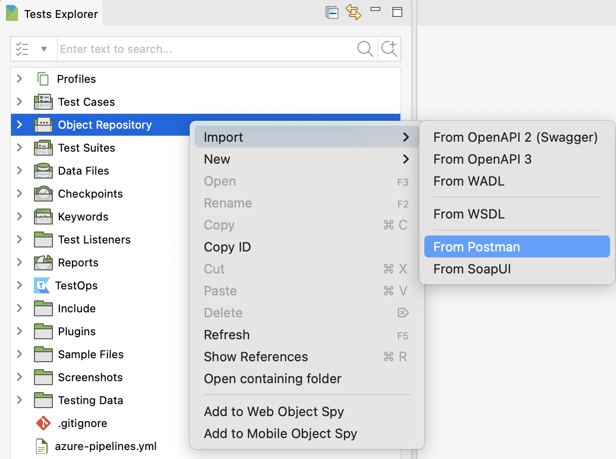 Import Postman to object repository