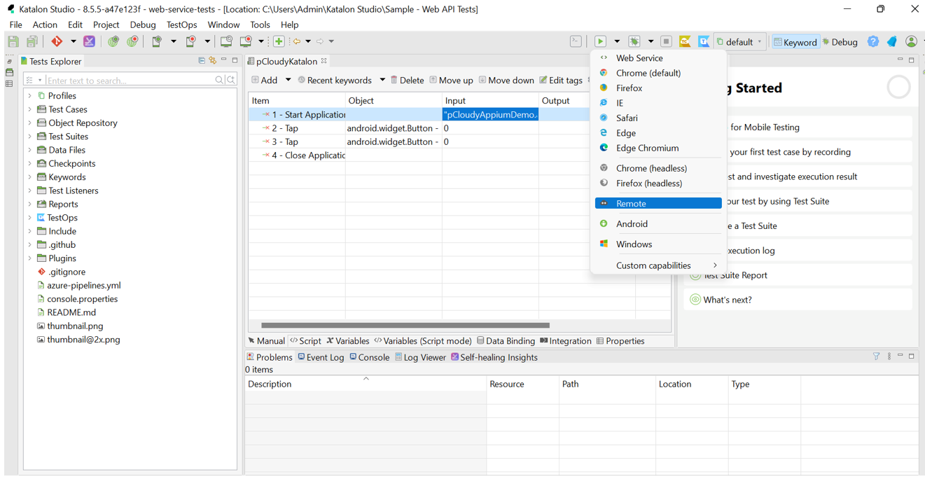 Katalon Studio remote run