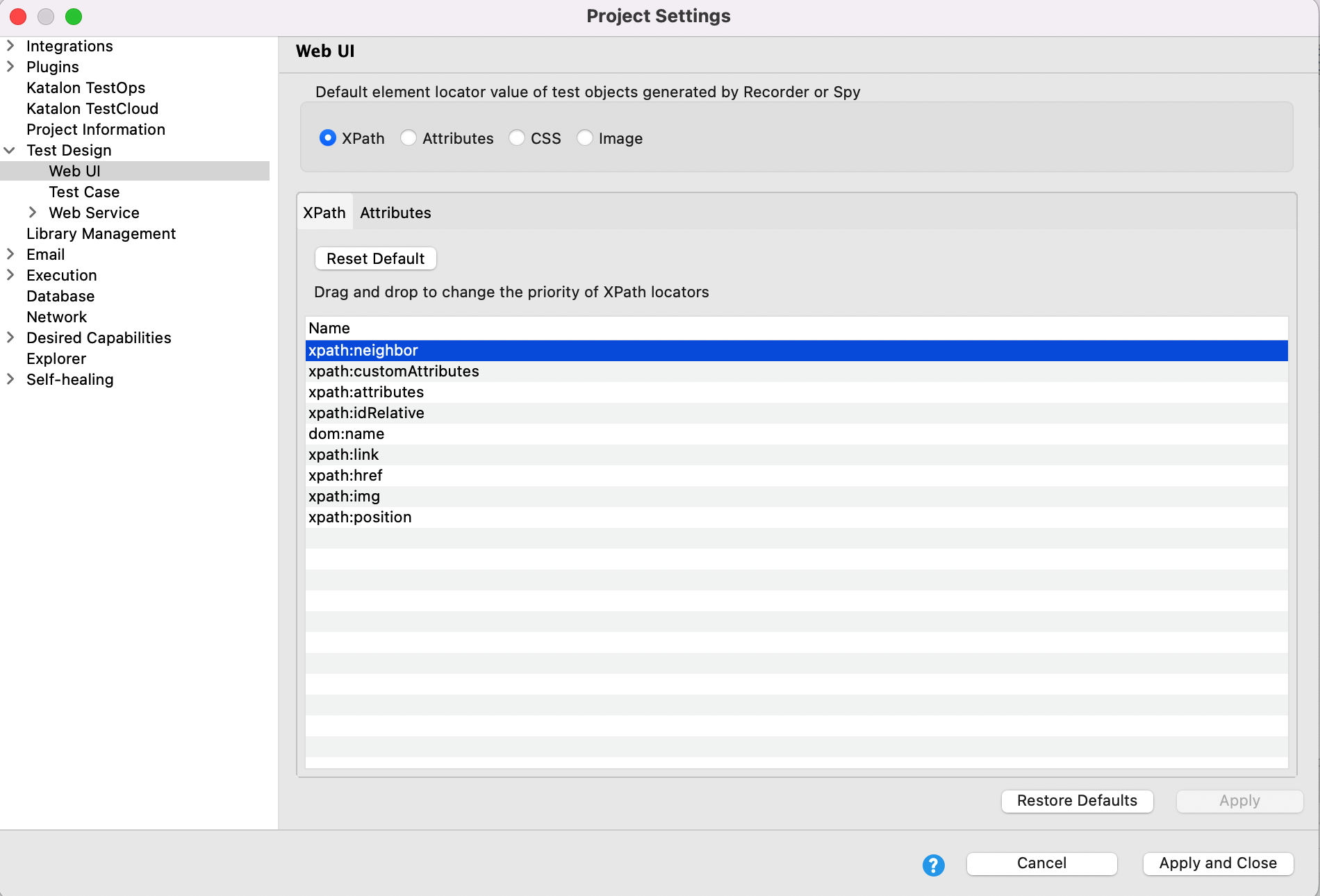 change priority of Xpath locators