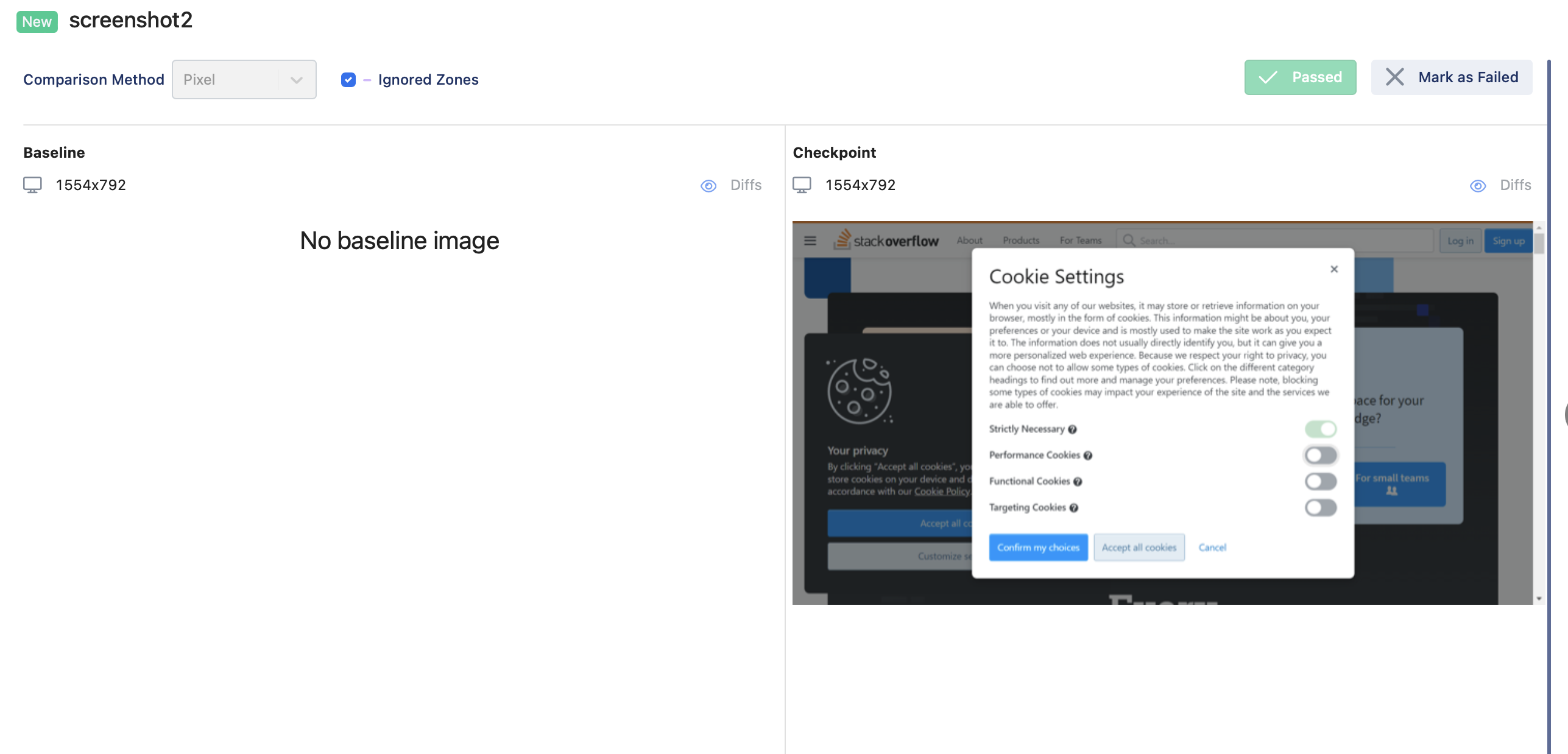 visual checkpoint passed status