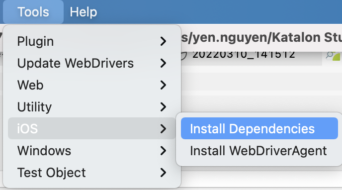 Install dependencies via Katalon built-in tools