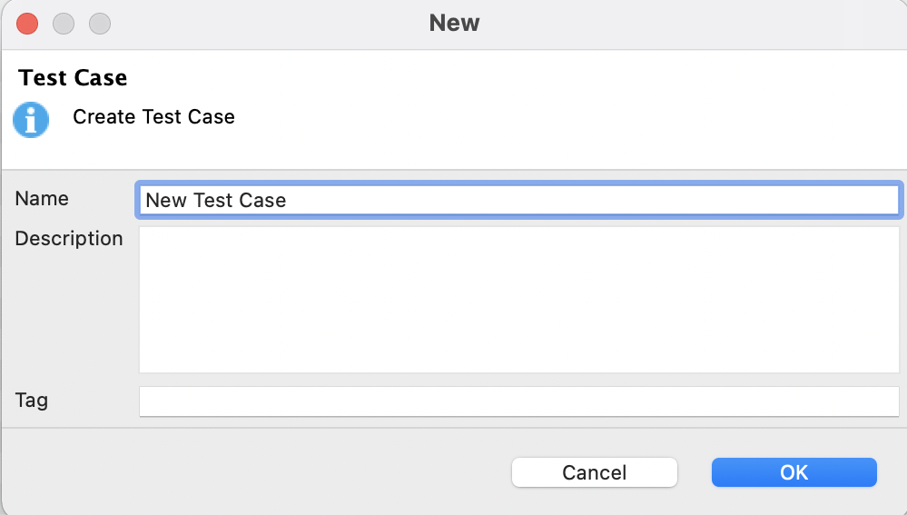 Create new test case dialog