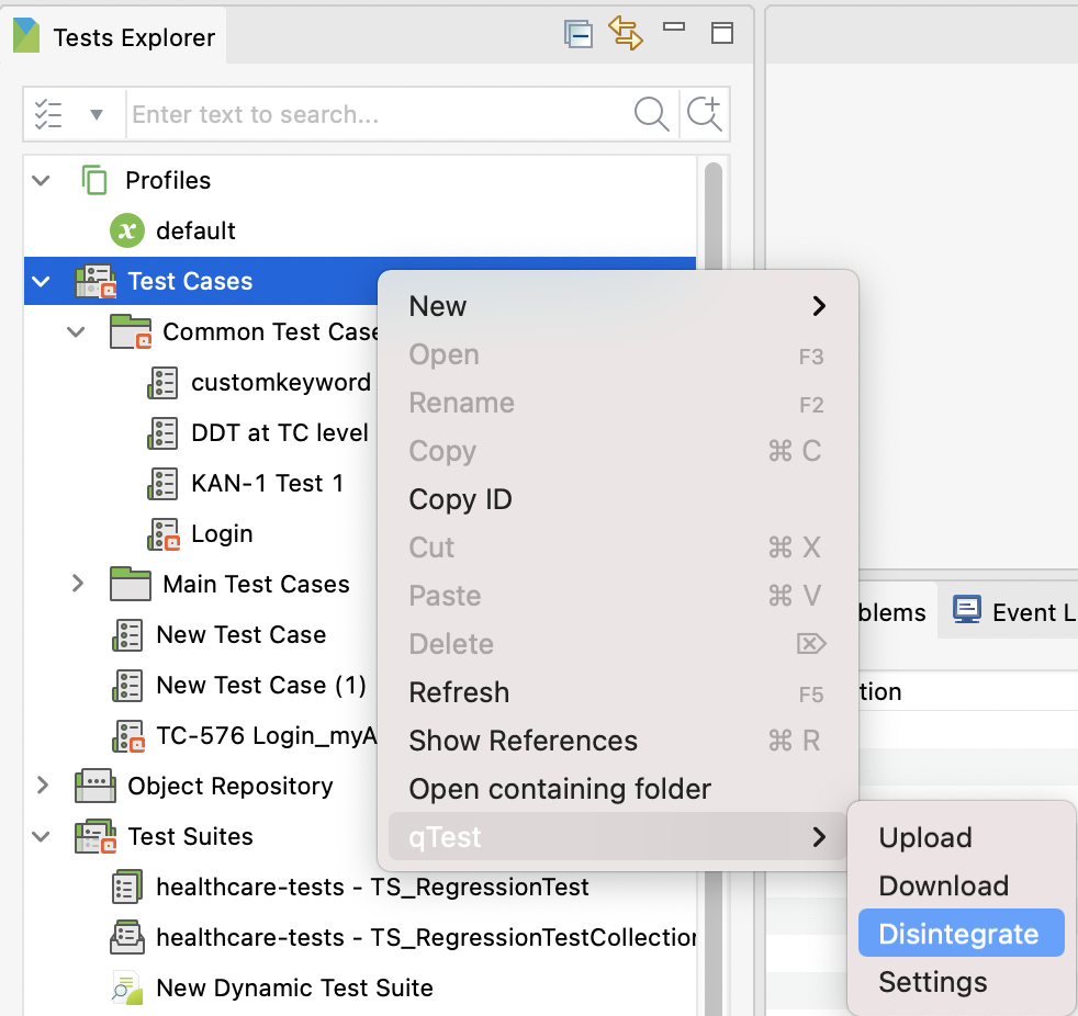 Disintegrate a test case folder from qTest