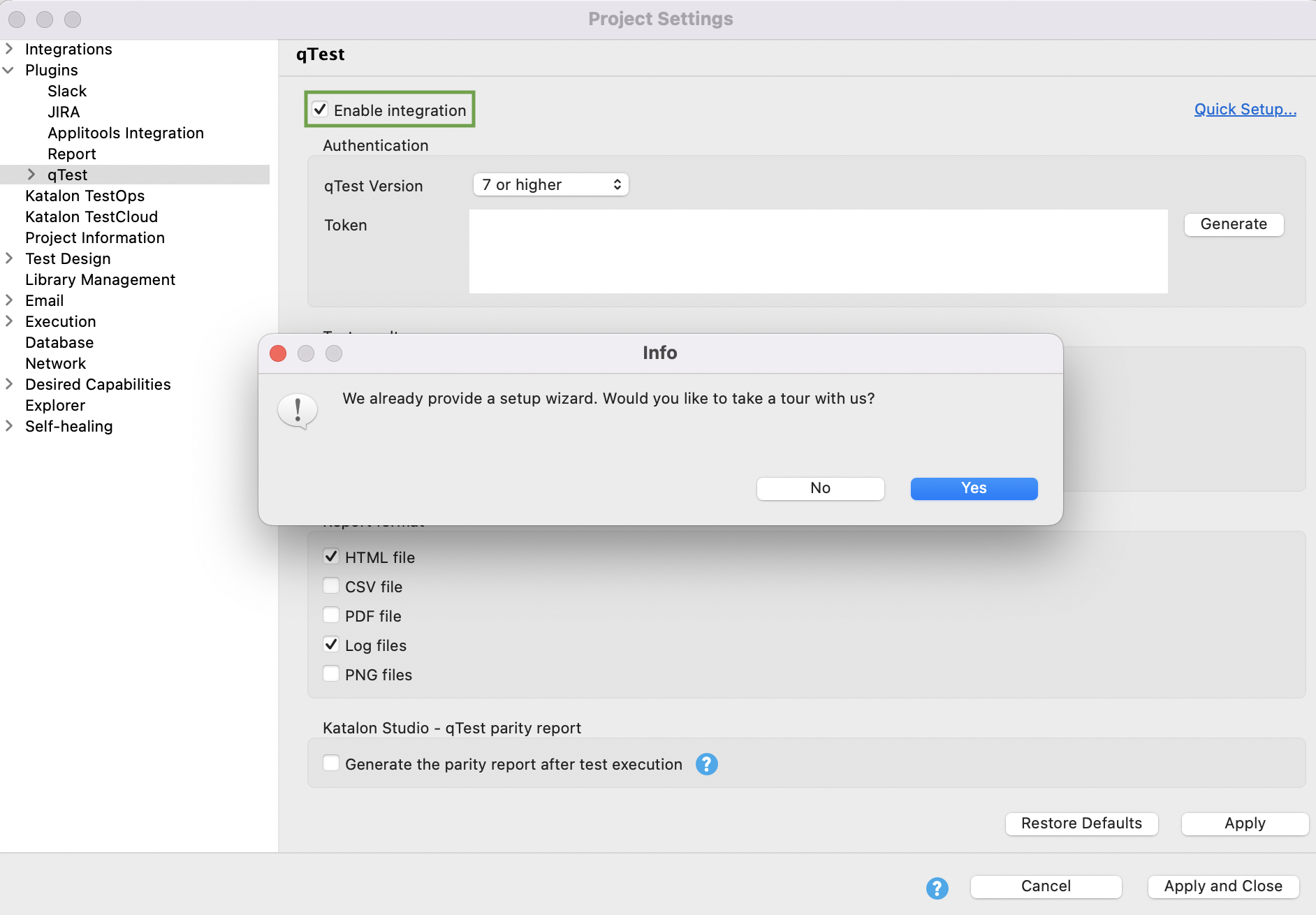 Enable qTest integration in Katalon Studio