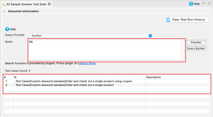 Query TestRail test run in dynamic test suite