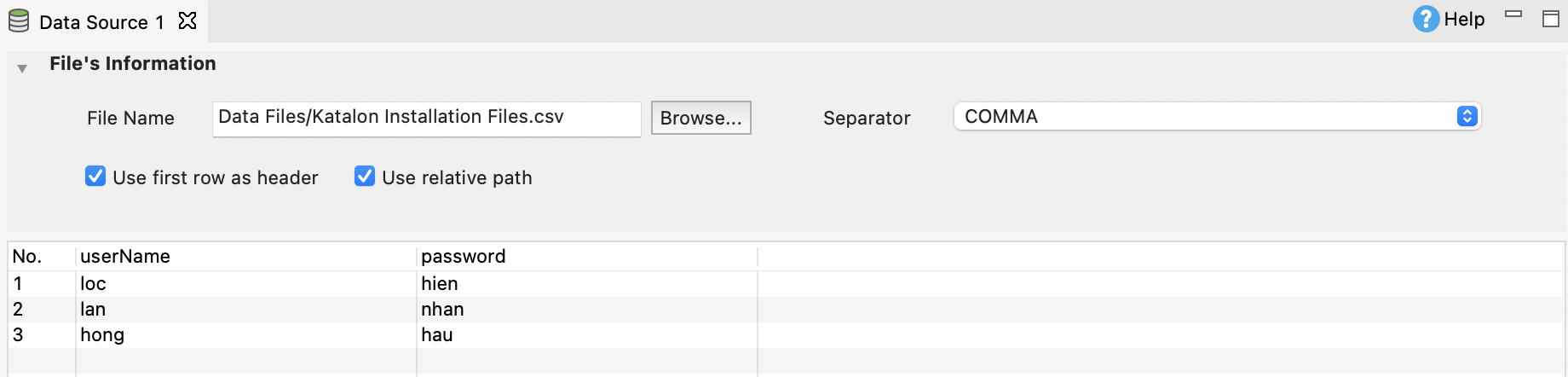 Import an CSV data file