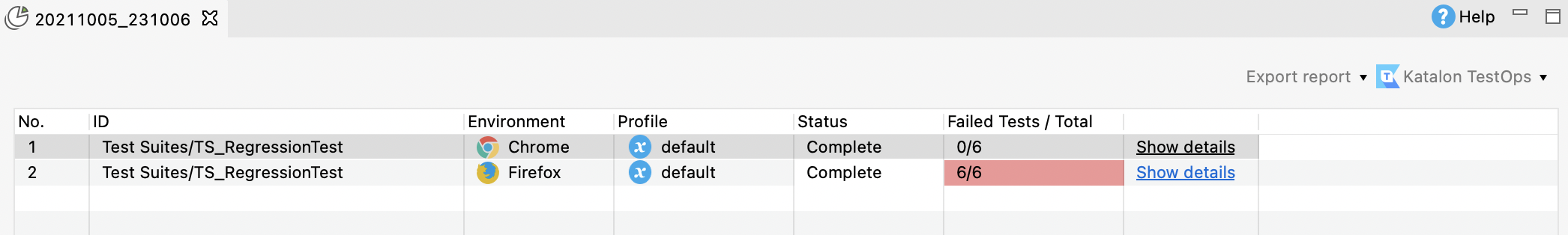 The test suite collection report