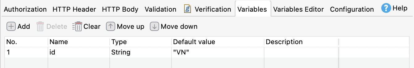 variables tab