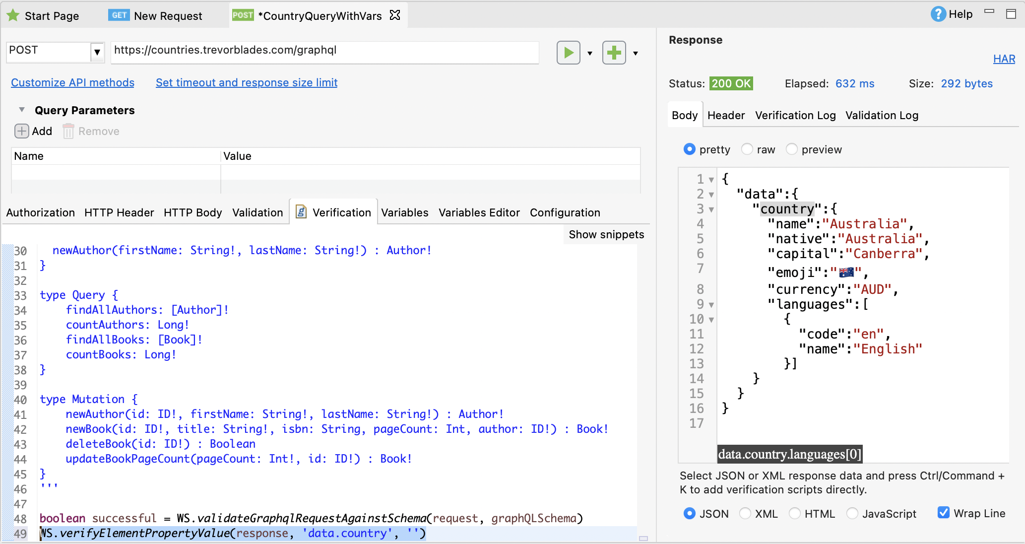 verify data of JSON response body