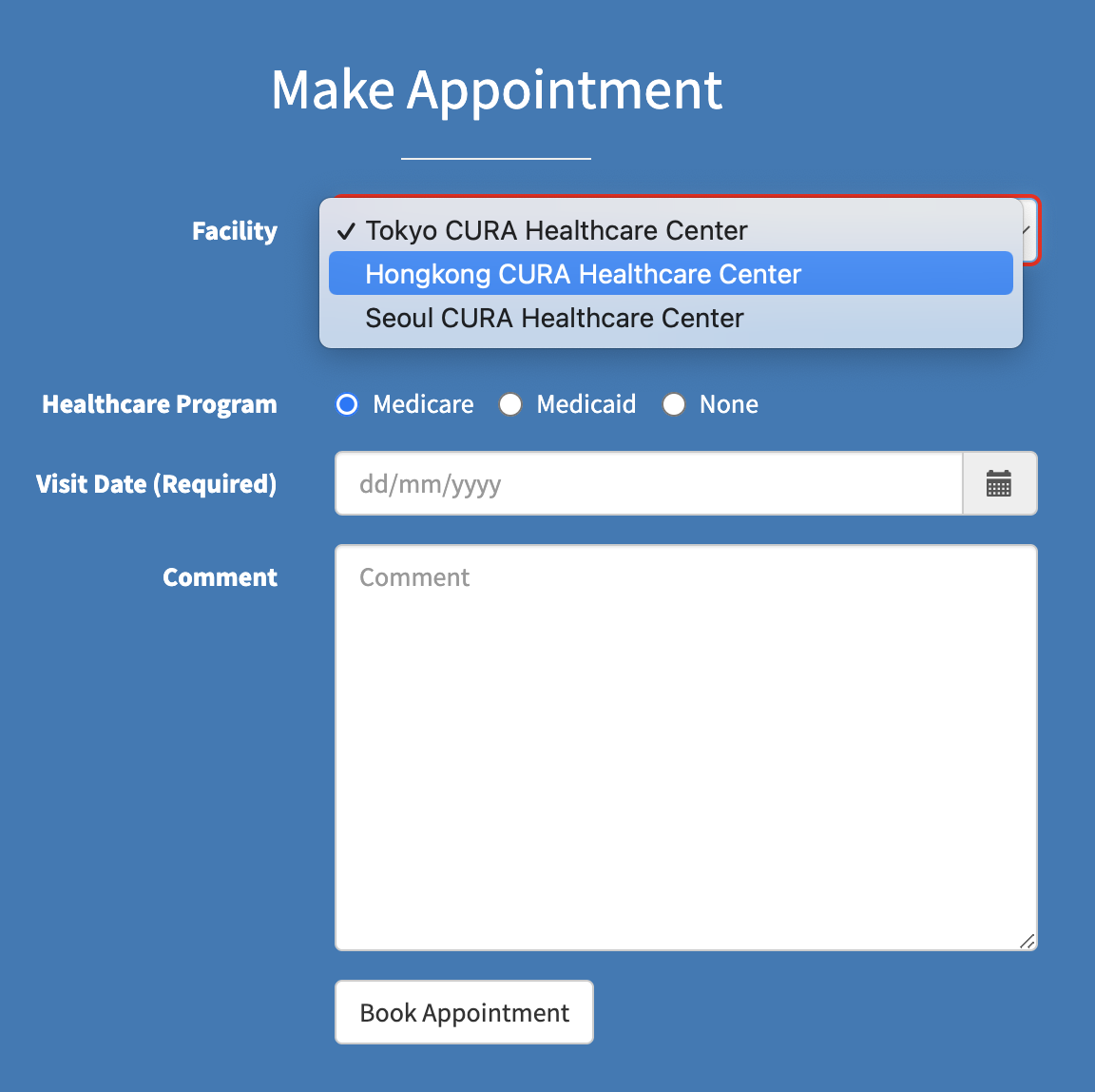 Select the value of the facility to Hongkong Cura Healthcare Center.