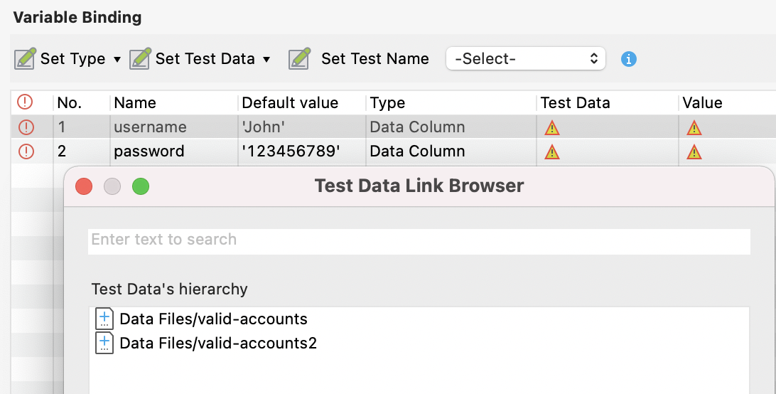 Choose Test data for Data Type