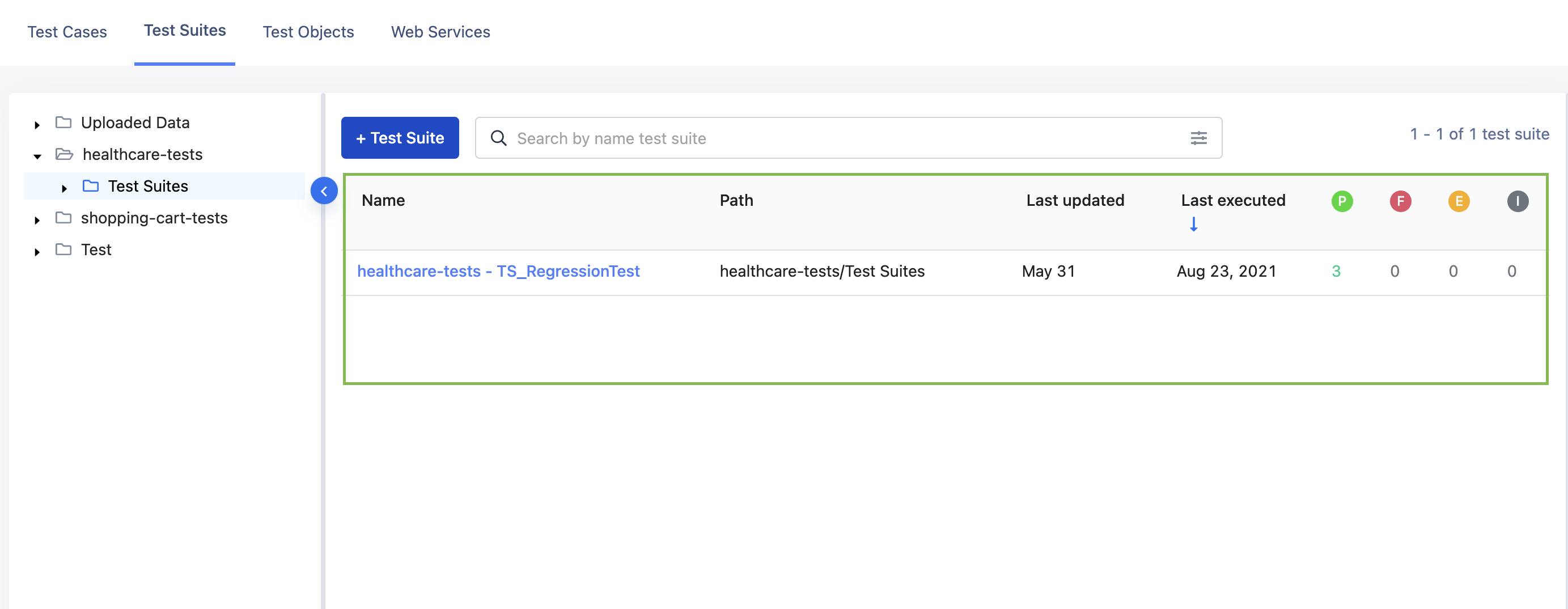 View test suite results in the Test Management tab