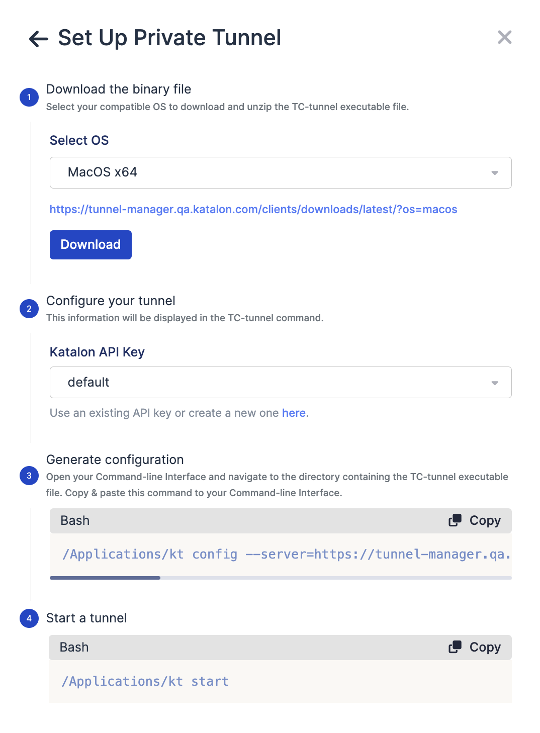 Set up private tunnel dialog