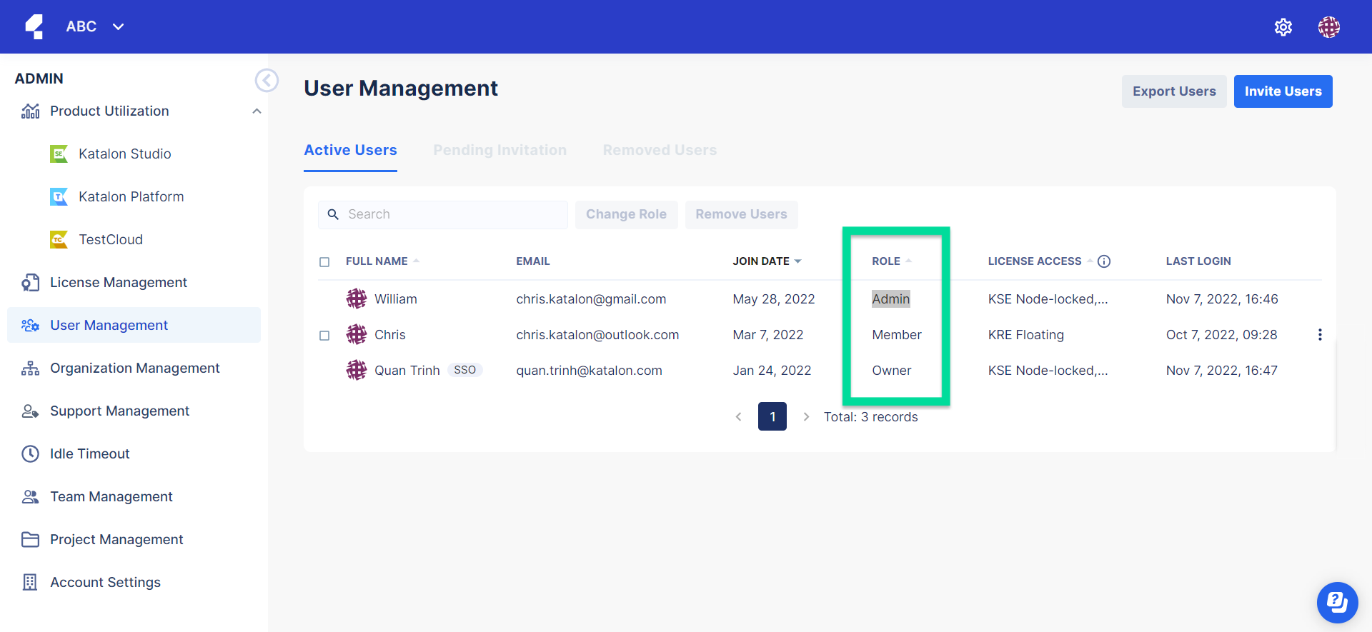 TestOps user roles