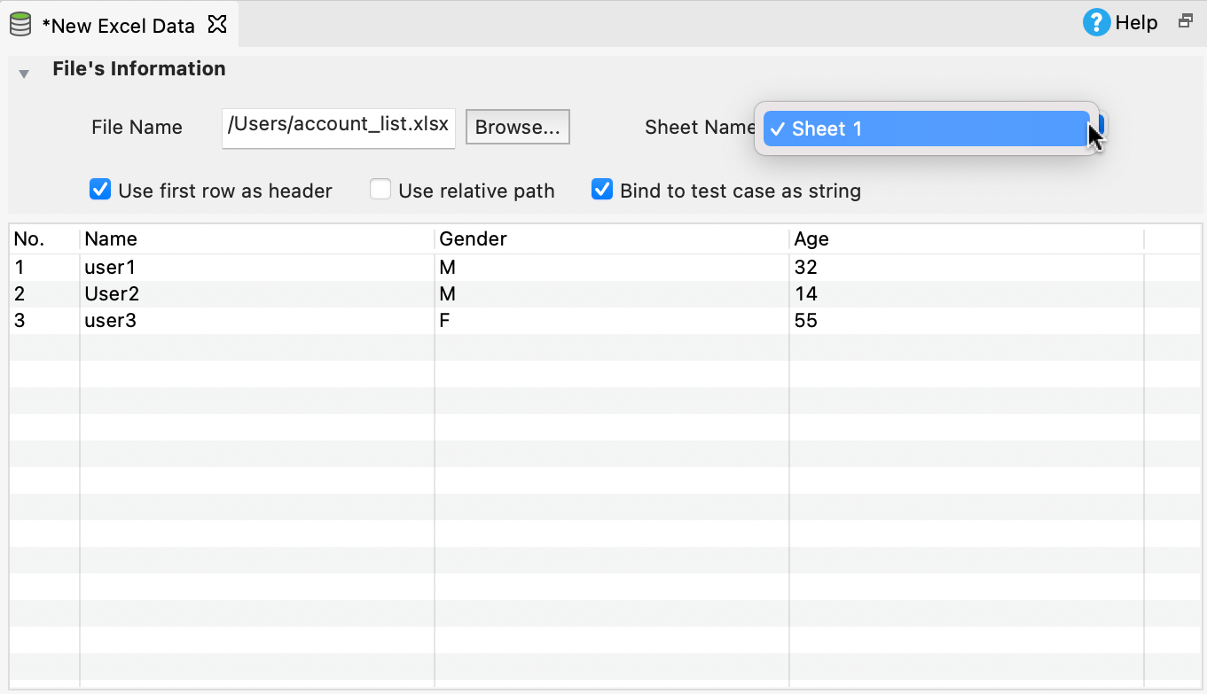 Data file editor in Katalon Studio