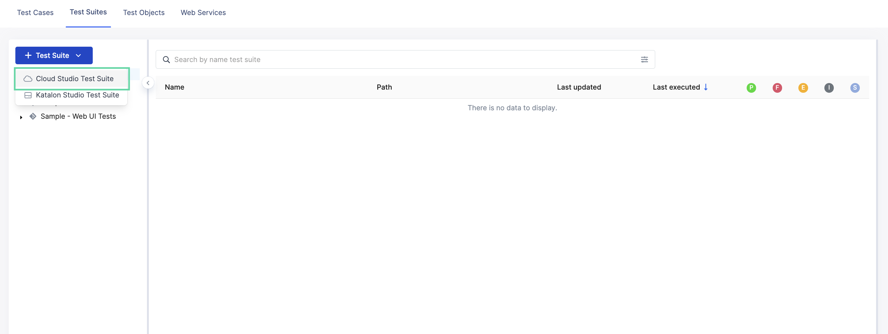 Select Test Suite > Cloud Studio Test Suite.