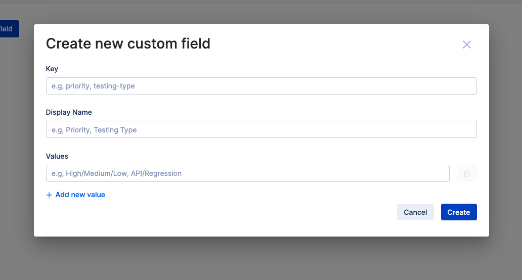 Create new custom field