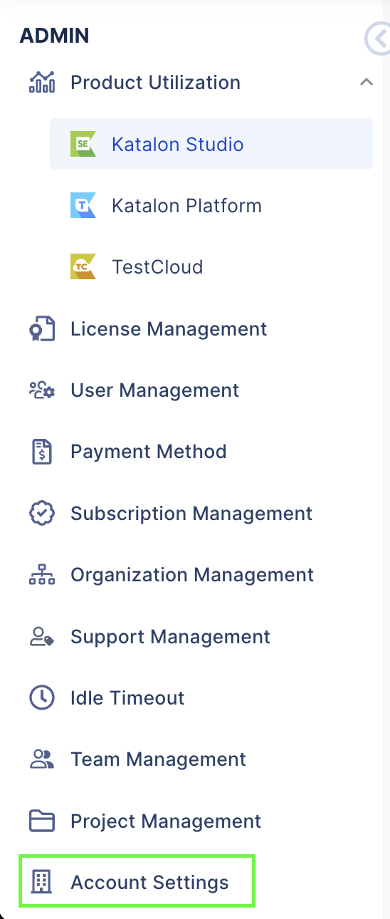 Account settings in Katalon TestOps.